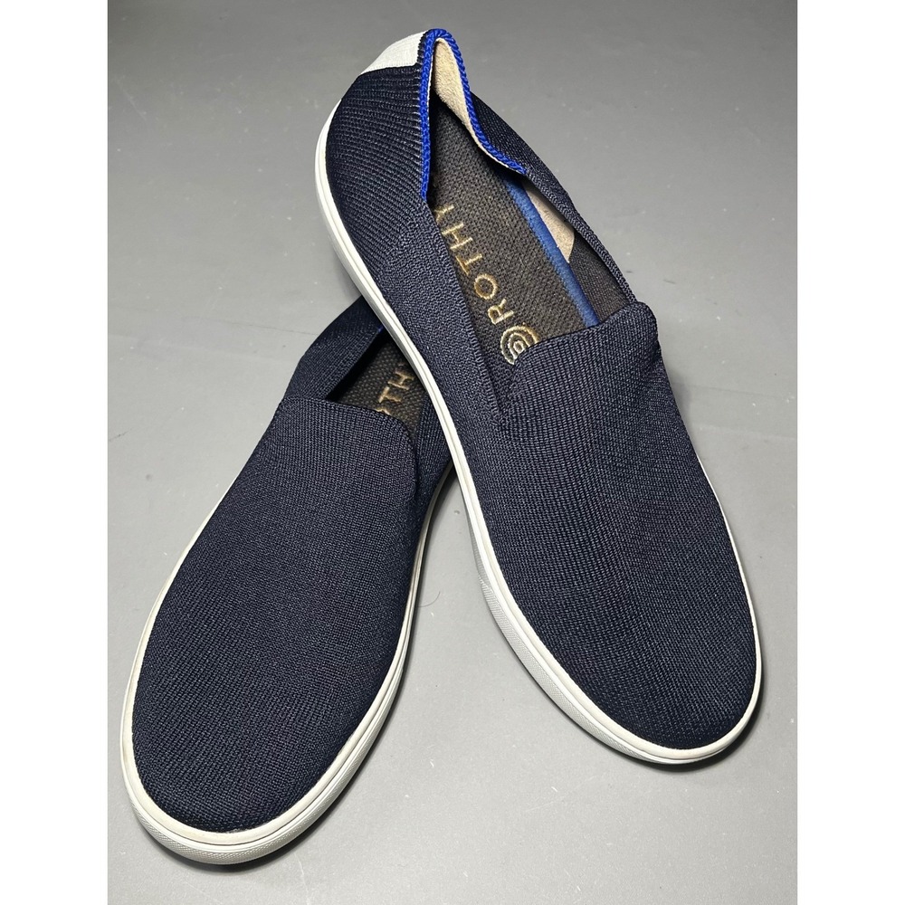 Rothys The Sneaker Navy Slip On Knit Shoes Womens 7.5 Navy Blue White Stripe
